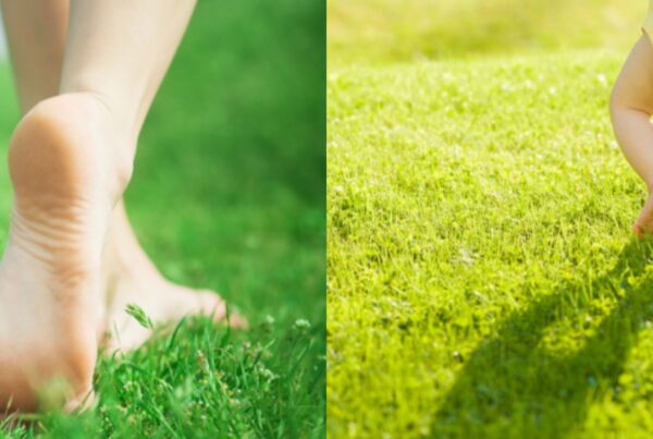 walking barefoot on green grass